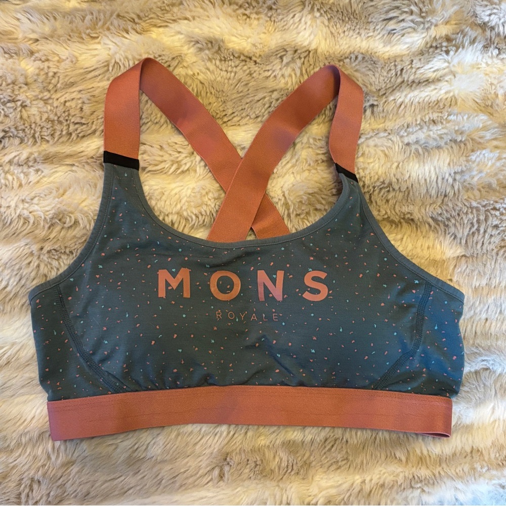 Mons Royale Wool Sports Bra in Blue and Pink